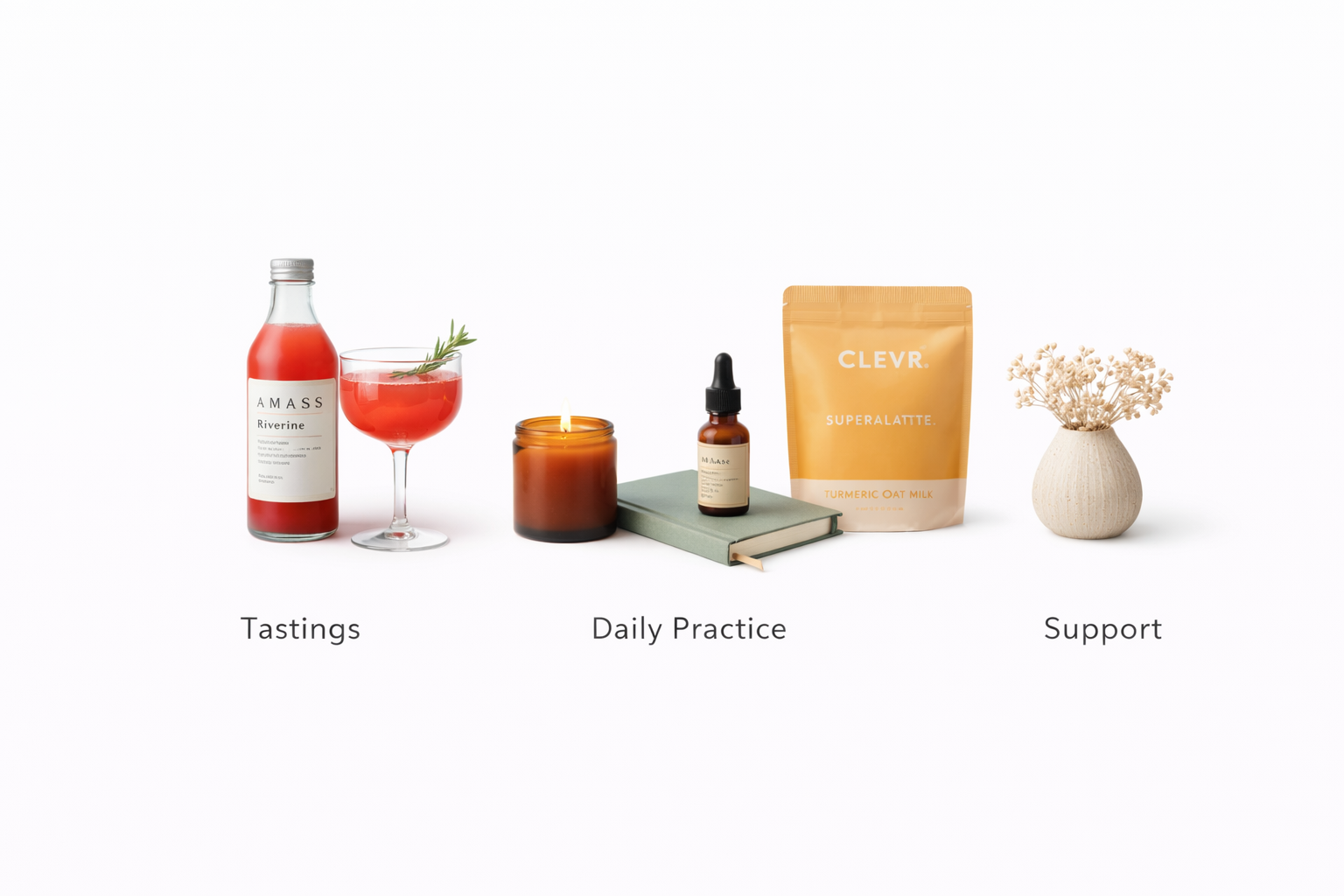 Minimal wellness tasting concept for The Good Co. Sessions
