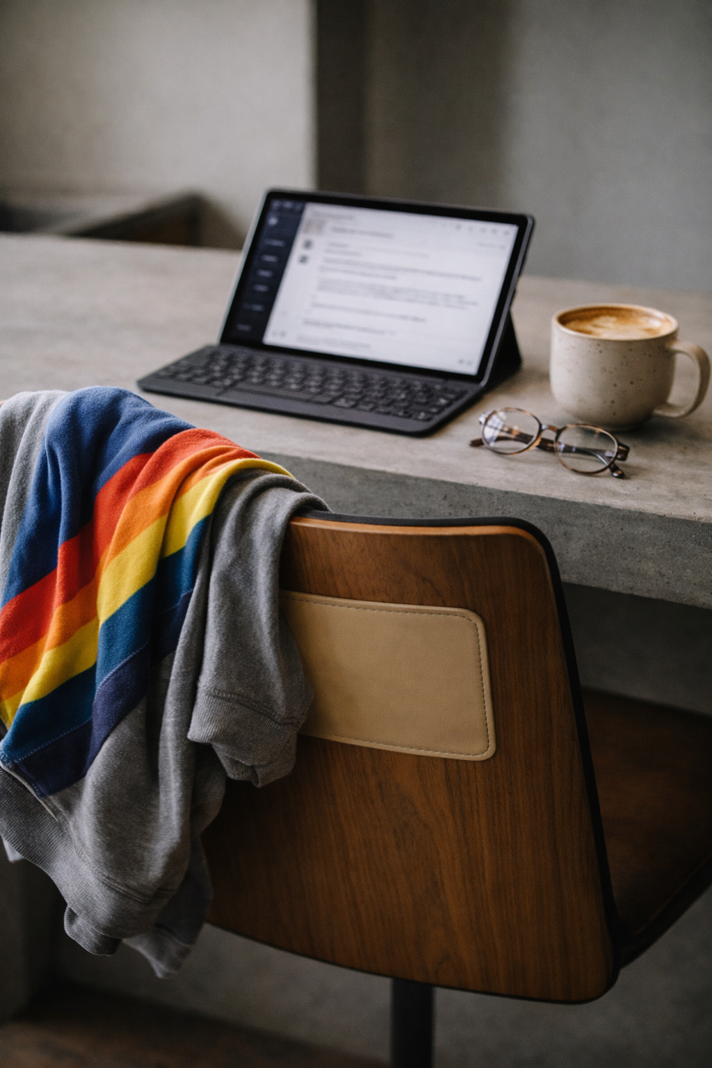 Workspace with laptop and coffee